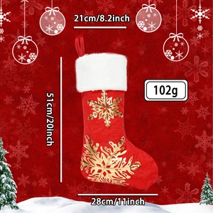 Red velvet Christmas stocking with gold sequins and white plush cuff for festive gifts