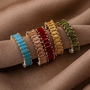 Luxury Copper Zirconia Open Ring Colorful Geometric Zircon Inlaid Adjustable Finger Ring Fashion Jewelry For Women