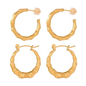 Elegant gold-plated titanium steel earrings with bamboo joint design for women