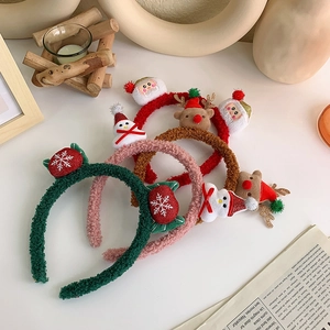 Cute Christmas reindeer and snowman plush headbands in red, green and pink festive colors