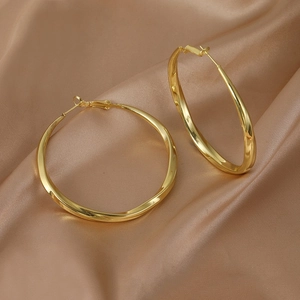 S925 silver needle large gold hoop earrings with minimalist polished metal finish