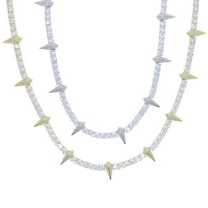 5mm tennis chain necklace with spiked pendants in gold and silver finish for men