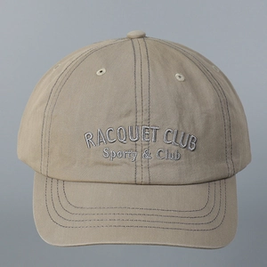 Detailed view of American retro baseball cap with Racquet Club embroidery
