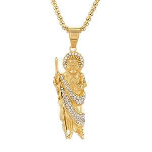 Collier pendentif religieux Saint Jude plaqué or avec détails en strass brillants