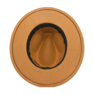 Classic camel wide brim wool felt fedora hat with flat brim and structured crown top