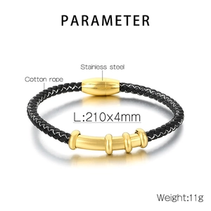 Detail showing dimensions 210x4mm and cotton rope material of the black braided bracelet
