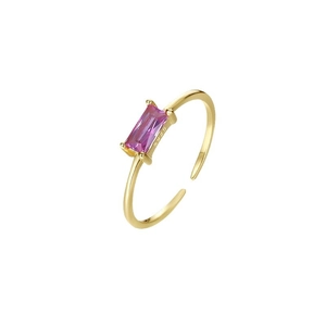 925 sterling silver open ring featuring a rectangular pink gemstone in a gold finish