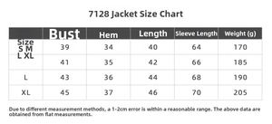 Size chart for yoga three-piece set showing detailed measurements for S, M, L, and XL sizes