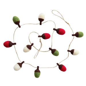 Christmas wool felt acorn garland with red green and white nuts on hemp rope
