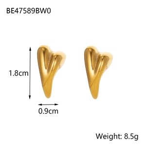 Detailed size view of 14K gold-plated textured heart earrings measuring 1.8cm by 0.9cm