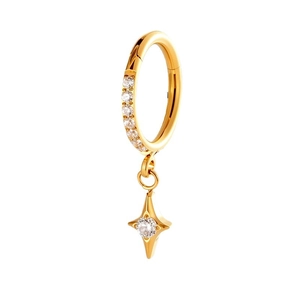 F136 Titanium gold sleeper earring with zircon star pendant and captive bead hoop