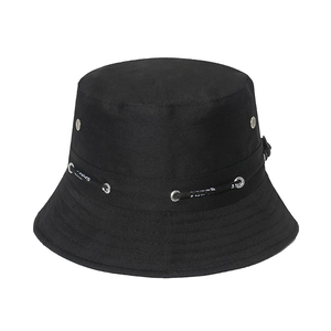 Breathable black outdoor sun bucket hat with side metal vents and Sport drawstring cord