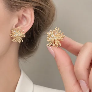 Elegant 18k gold plated firework clip-on earrings with sparkling zirconia