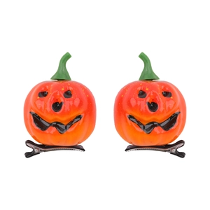 Pair of creative Halloween pumpkin hair clips with classic smiling faces and metal clips