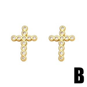 Golden cross stud earrings with sparkling clear cubic zirconia stones for women