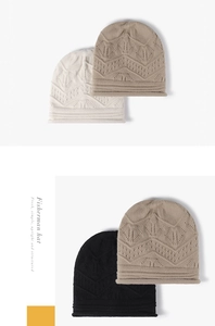 Close-up of wavy hollow knit texture and rolled edge detail on thick winter beanies