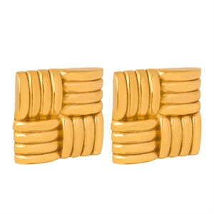 Gold plated square stud earrings featuring a chic cross-woven design for a minimalist style