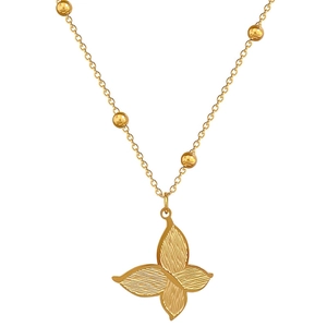 Collier pendentif papillon doré avec ailes texturées et chaîne à billes minimaliste