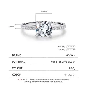 S925 sterling silver ring with 7x7mm square cut cubic zirconia in a french style