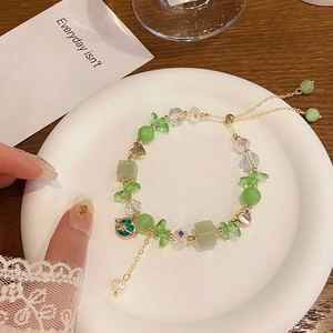 Planet Heart Charm Beaded Bracelet Crystal Glass Alloy Adjustable Sweet Fresh Jewelry For Women Artificial Pearl Detail