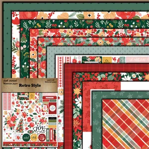 Detalle de 12 papeles de scrapbooking retro navideños con motivos florales y festivos