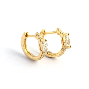 Elegant gold S925 silver hoop earrings with marquise zircon and micro-pave crystals