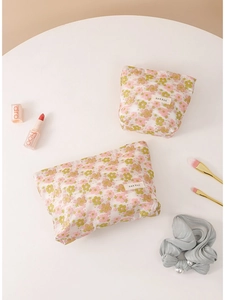 Floral Canvas Cosmetic Bag Jacquard Embroidery Makeup Organizer Zippered Portable Toiletries Pouch For Women Travel