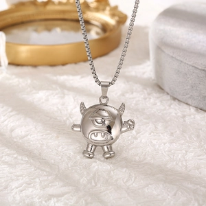 Hip hop silver monster pendant necklace in stainless steel with a polished finish