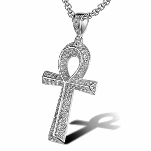 Collana con ciondolo chiave Ankh egiziana in argento con cristalli e catena box