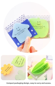 Detail showing various shaped sticky notes in house, flower, and apple designs