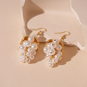 Baroque grape earrings with imitation pearls and gold leaf hooks for a vintage look