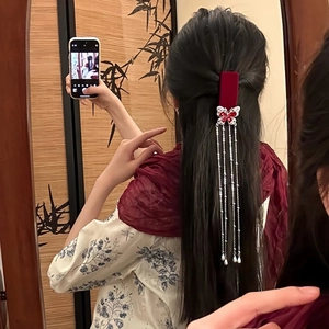 Butterfly Hair Clip Red Flocking Velvet Long Tassel Rhinestone Water Drop Vintage Elegant Hairpin For Women Accessories