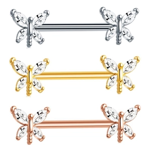 Vintage Butterfly Inlaid Zircon Stainless Steel Nipple Barbells Piercing Jewelry For Women Elegant Body Accessories