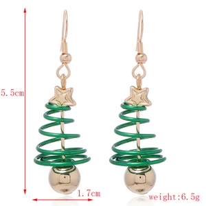Detail shot of Christmas tree earrings measuring 5.5cm by 1.7cm with a weight of 6.5g