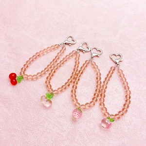 Sweet Pink Beaded Phone Charm Strawberry Cherry Peach Pendant Acrylic Bead Bag Accessory Heart Lobster Clasp For Girls
