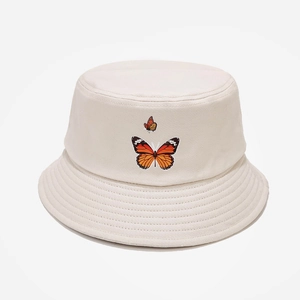 Bob couleur crème avec broderie papillon, chapeau de soleil en toile pour l'extérieur