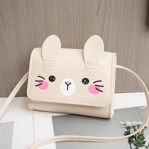 Borsa a tracolla beige per bambine con orecchie da coniglio e faccia da cartone animato