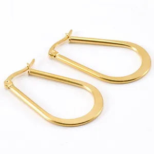 Teardrop Hoop Earrings 18K Gold Plated Stainless Steel Minimalist Geometric Huggie U-Shaped Dainty Jewelry For Women
