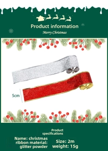 Detalles de cinta navideña con purpurina de 2m para decoración de árbol y fiesta