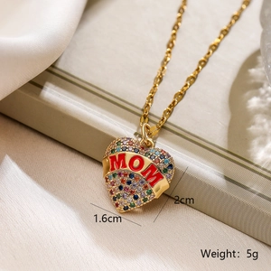 18K gold plated MOM heart necklace with colorful zircon stones for Mother's Day gift