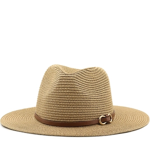 Unisex Western Cowboy Fedora Strohhut Breite Krempe Sonnenschutz Atmungsaktiv Strand Outdoor Kunstlederband Metallschnalle