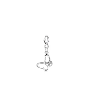 Elegant 925 sterling silver hollow butterfly pendant with a sparkling white zircon stone