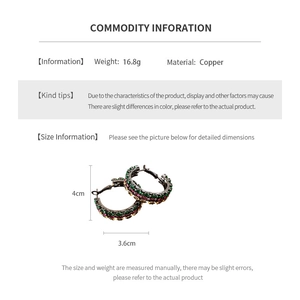 Detail specifications of vintage zircon round hoop earrings with size 4cm and 16.8g weight