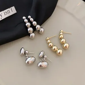 Minimalist Round Ball Drop Earrings For Women Geometric Graduated Alloy With 925 Sterling Silver Earring Post