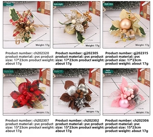 Detailed view of PVC Christmas floral picks with pine cones, berries, and gold leaf elements