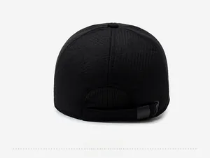 Detail of the black wool baseball cap back view with adjustable buckle strap