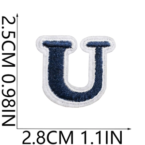 Navy blue embroidered letter U patch with white border for clothing and DIY decor