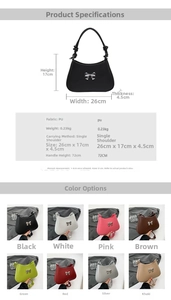 Detailed size specifications for the crescent PU leather bow underarm bag with dimensions