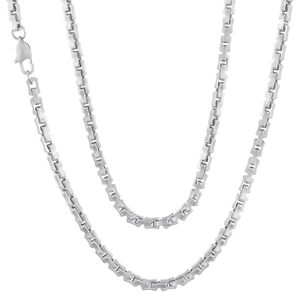 Unisex stainless steel silver square box link chain necklace set with spring clasp
