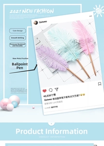 Vue rapprochée de stylos à bille en plume élégants avec tiges métalliques et belles plumes.